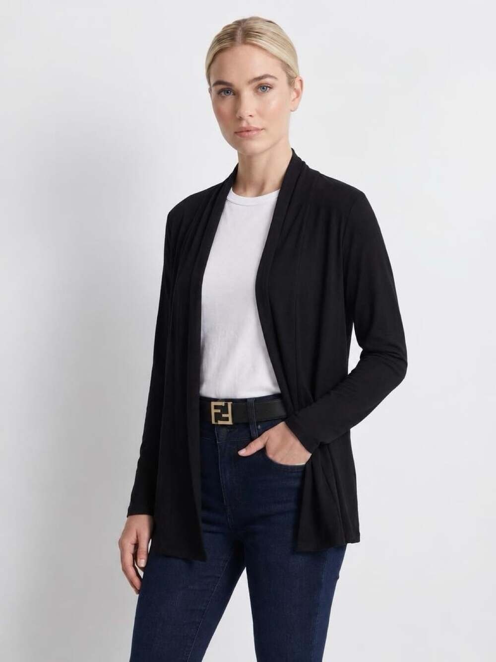 Always Indigo Open-Front Cardigan Size M Black